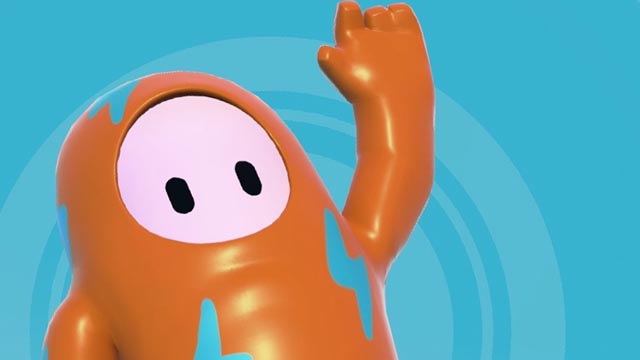 Gall Guys screenshot of orange guy in front of a blue background