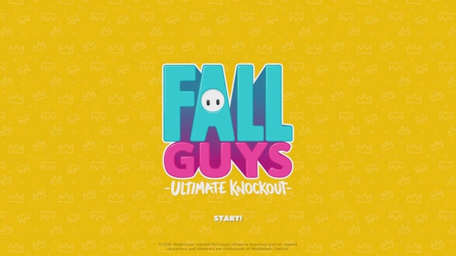 Fall Guys Ultimate Knockout Logo in front of yellow background