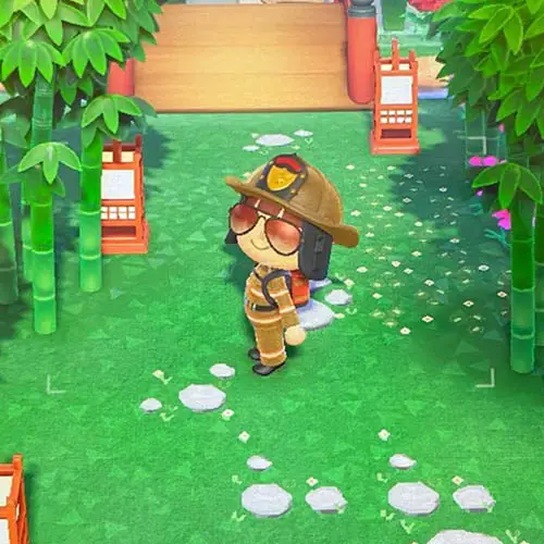 A close up of a girl wearing a firefighter outfit in Animal Crossing New Horizons