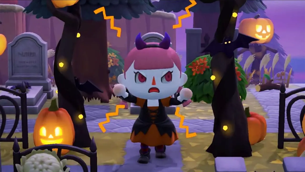Animal Crossing fall screenshot of a villager making scary faces