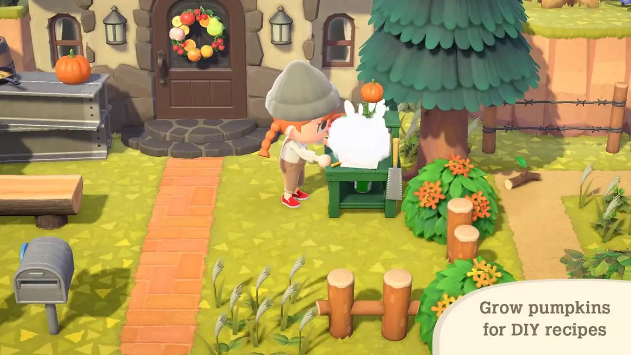 Animal Crossing fall screenshot of a villager crafting