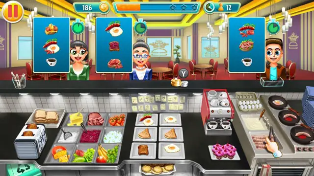 Breakfast Bar screenshot; cartoon people waiting in a sushi bar for their food