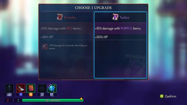 Dead Cells screenshot of explanatory text concerning the Strategic upgrade path