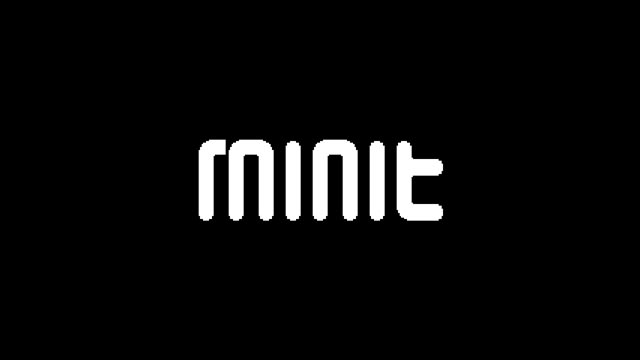 Minit title screen of the word Minit in white font against a black background