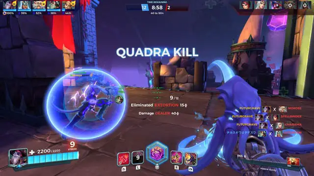 Paladins screenshot firs person view from a tentacle handed pirate that just finished getting a Quadra Kill