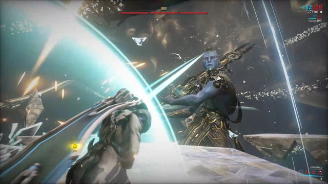 Space ninja battling a giant god like entity