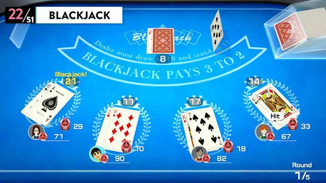 Cards placed on a table to represent the card game Blackjack