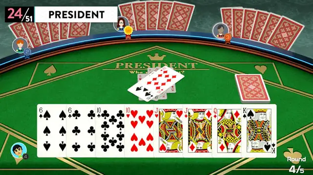Cards held in front of the player to represent the card game called President