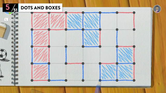 A paper with Dots and Boxes drawn on it