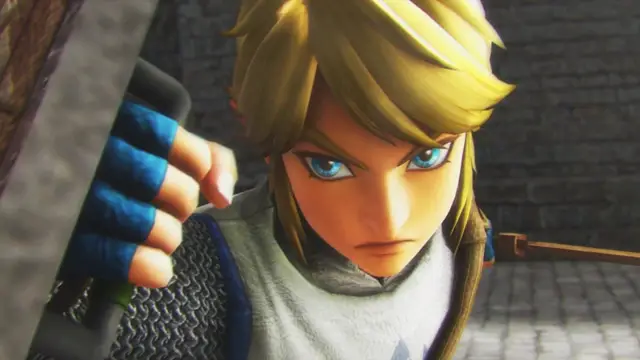Hyrule Warriors screenshot close-up of Link's face as he guards against a sword attack with his sword while in training