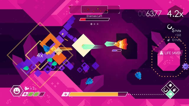 Ship shooting foes in a bright pink and purple tunnel; Graceful Explosion Machine screenshot