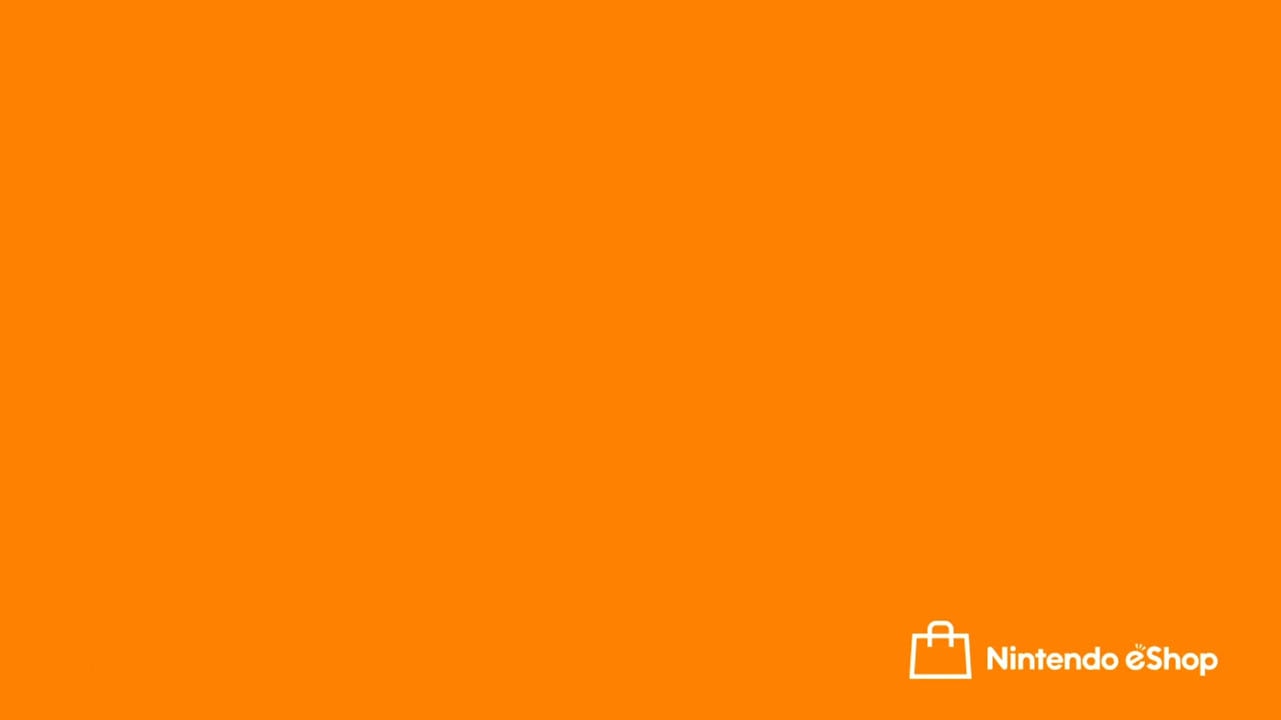 An orange loading screen with the Nintendo eShop logo in the bottom right corner