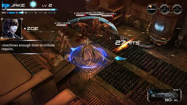 A cyborg ninja in a meatal room, slashing enemies; Implosion screenshot