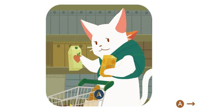A cat shopping with a shopping cart; Inbento screenshot