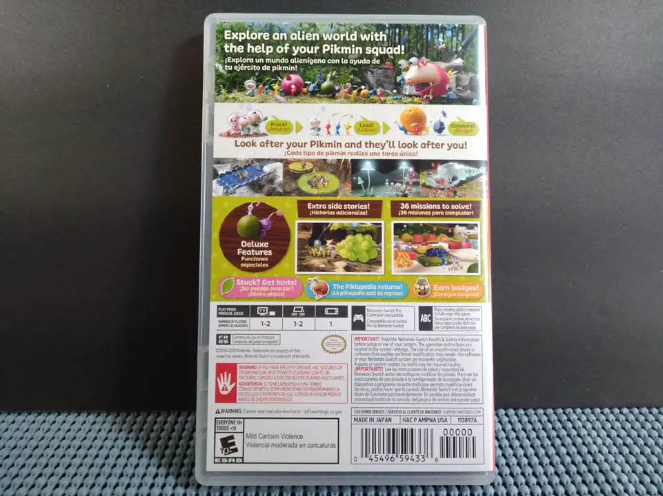 Back cover of Pikmin 3 Deluxe case