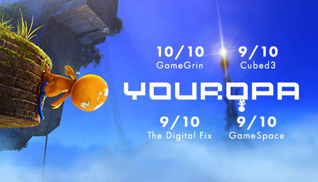 A small orange figure standing on land, defying gravity, with the Youropa logo to the right of the image