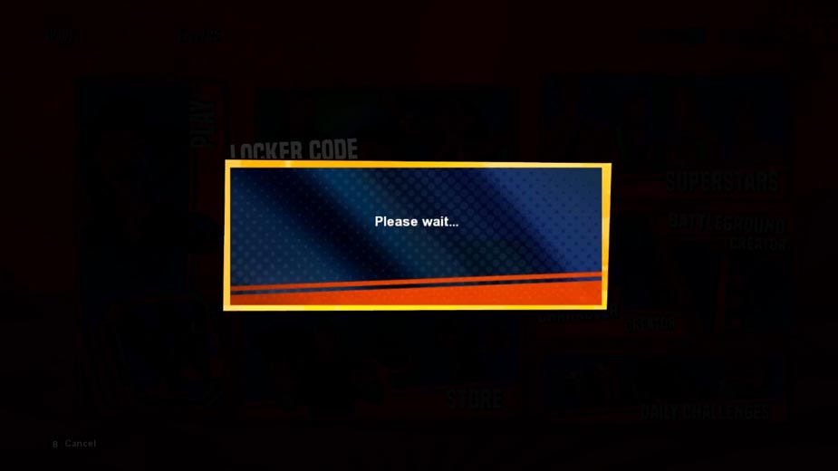 A box with a message asking the player to please wait