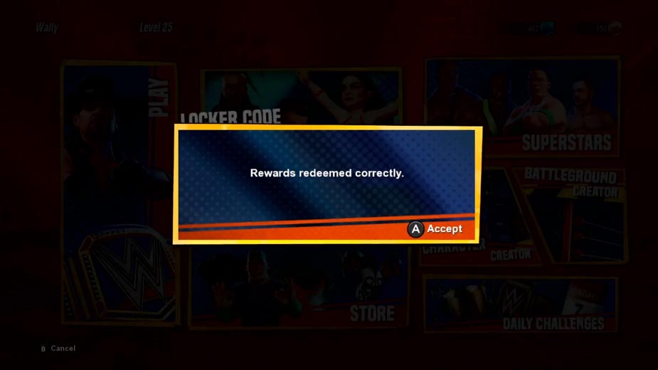 A box on screen with a message saying rewards have been redeemed correctly