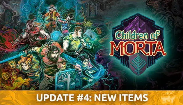 2D artwork of warriors of various types next to the Children of Morta logo
