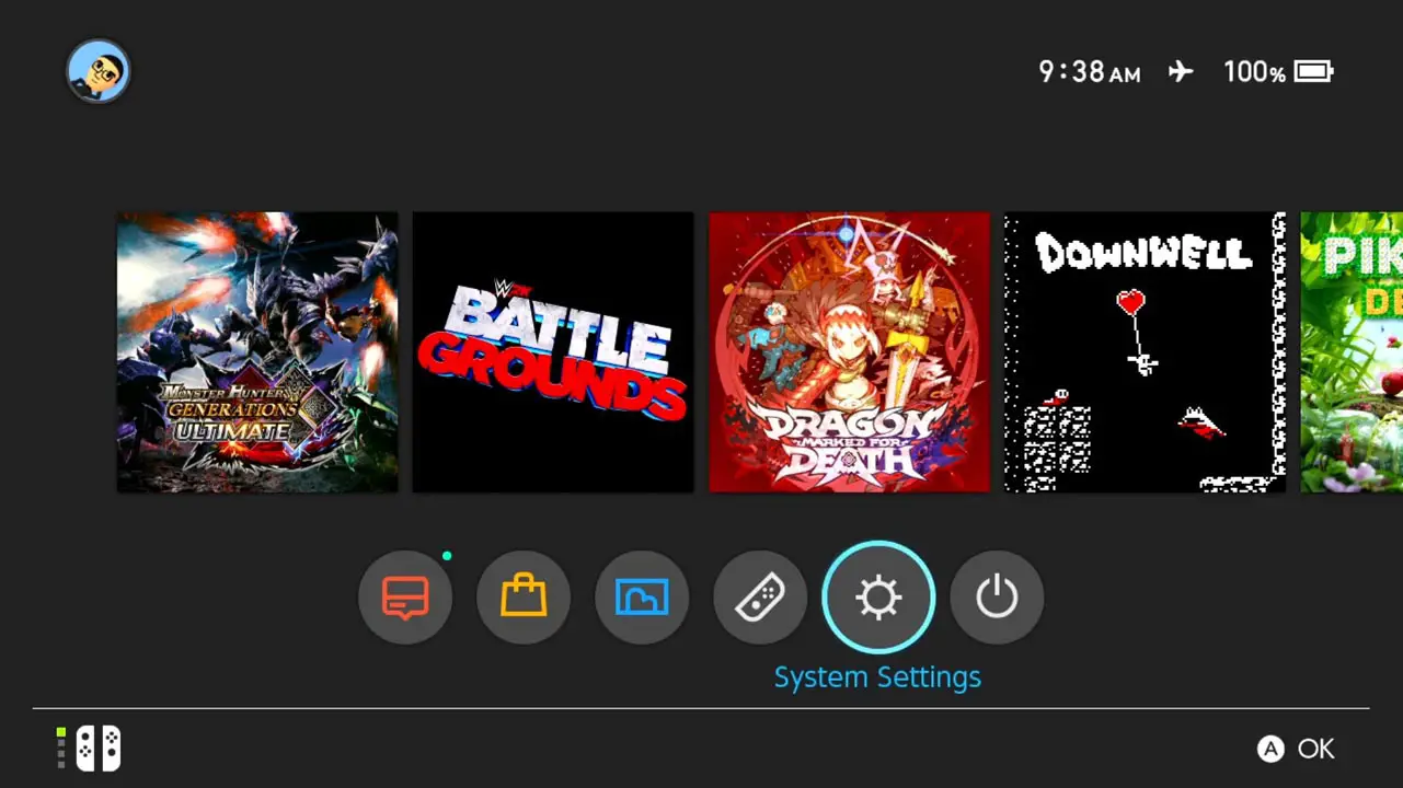 Nintendo Switch game icons lined up horizontally against a gray background on the Switch home screen