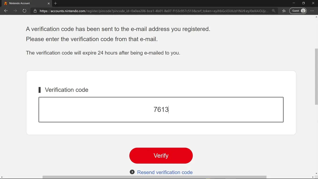 Gray screen with Nintendo Account creation details, fields, and information