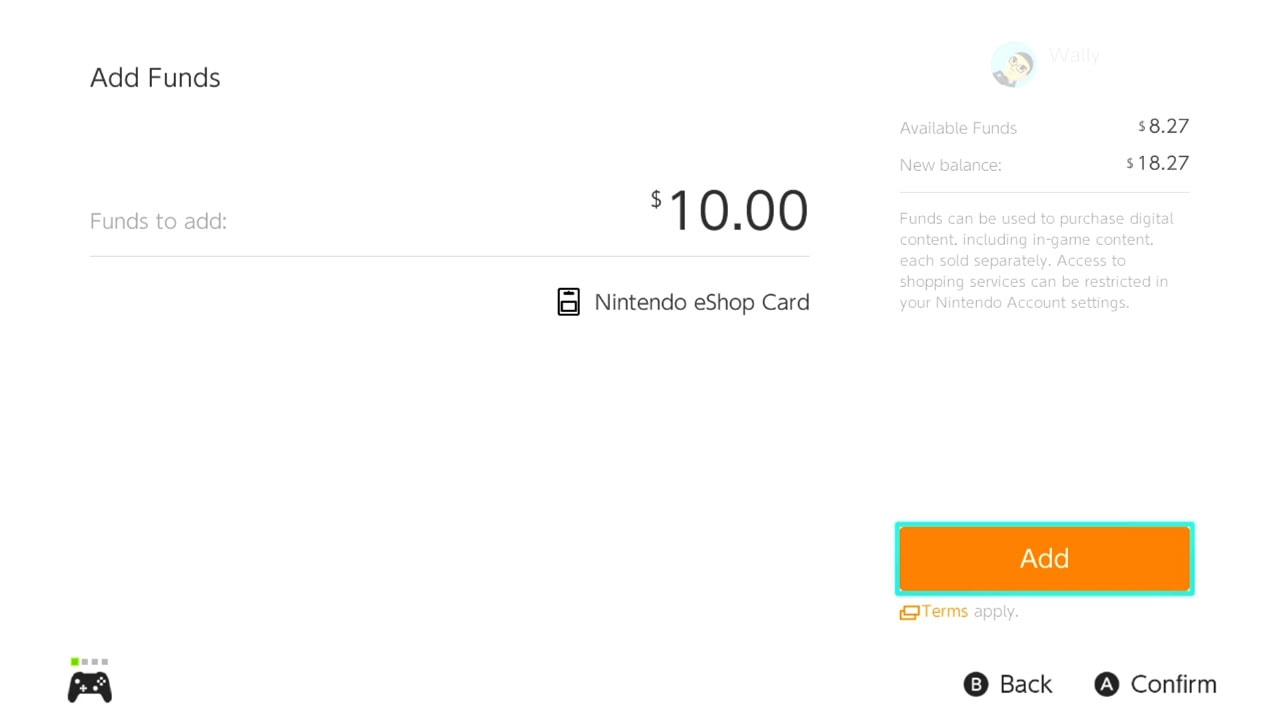 A white screen with Nintendo eShop card balance showing at the center of the white screen