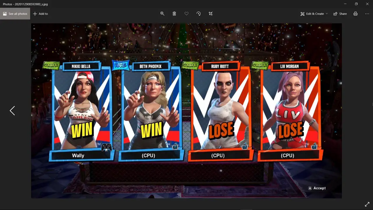 Screenshot of female wrestlers next to each other from WWE 2K Battleground videogame