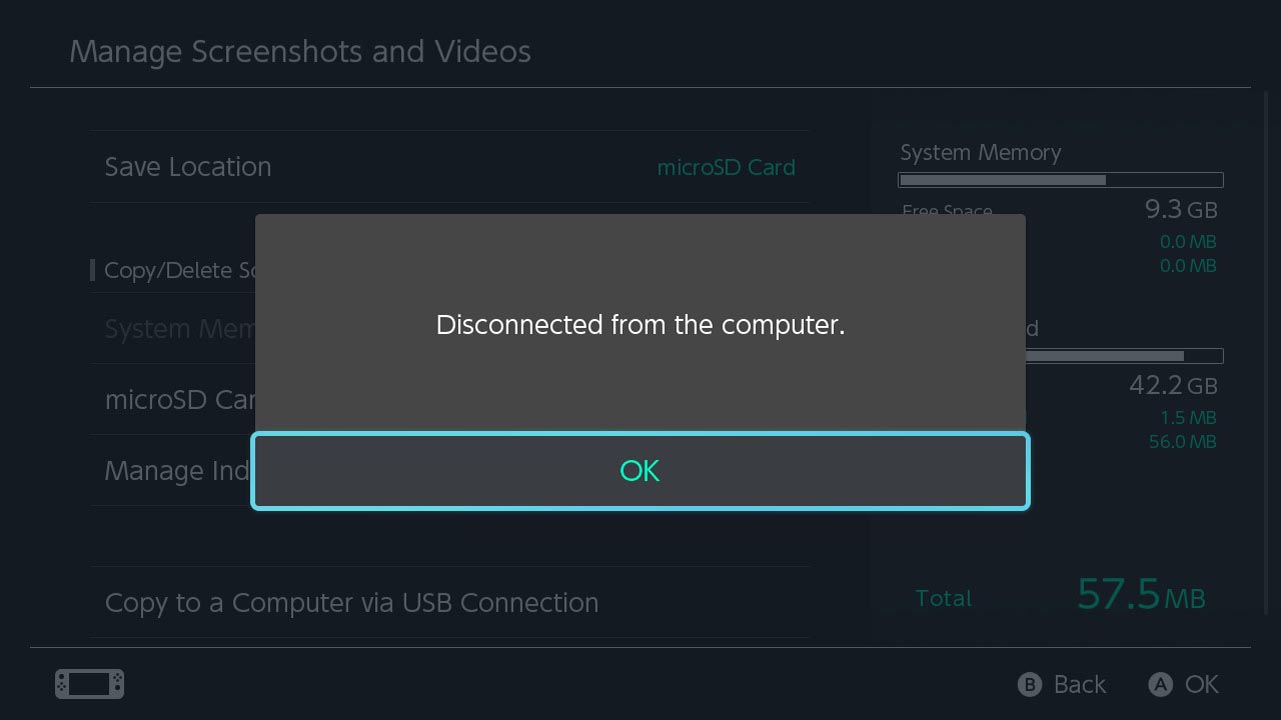 Gray box with text signifying that the Switch has been disconnected from the computer