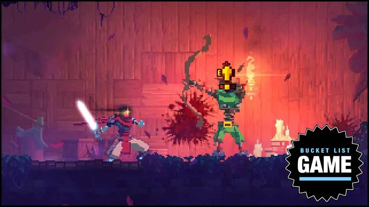 Two 2D pixel characters fighting inside a well lit crypt