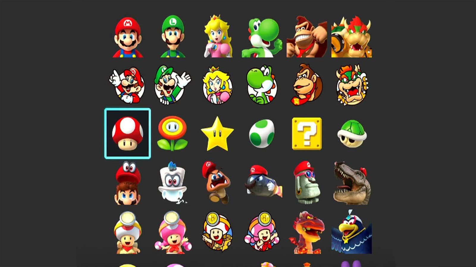 A screen full of Nintendo Switch icons