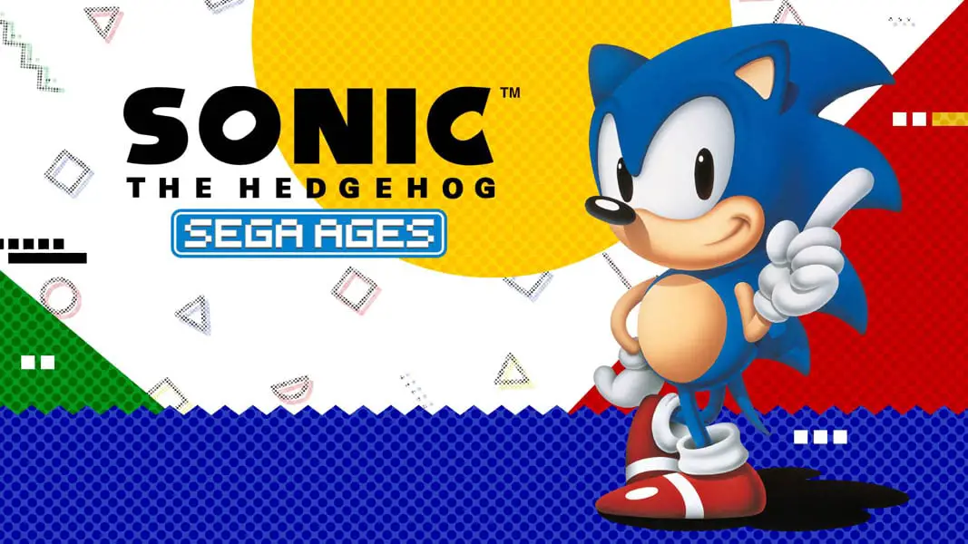 Sonic standing next to the sonic the hedgehog logo
