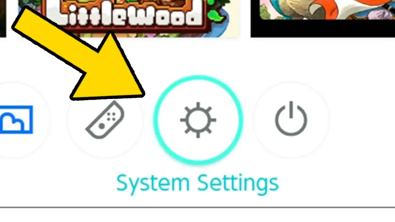 Nintendo Switch system menu zoomed in with an arrow pointing at one of the options