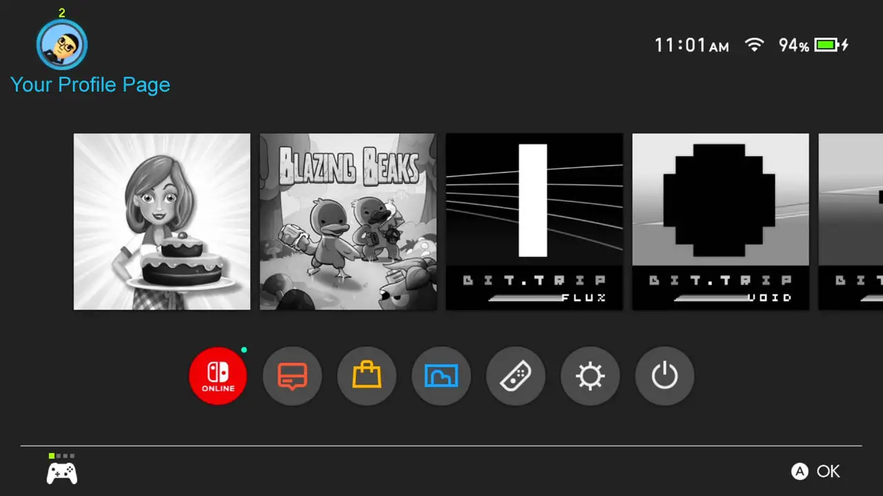Switch HOME Menu with a row of game icons