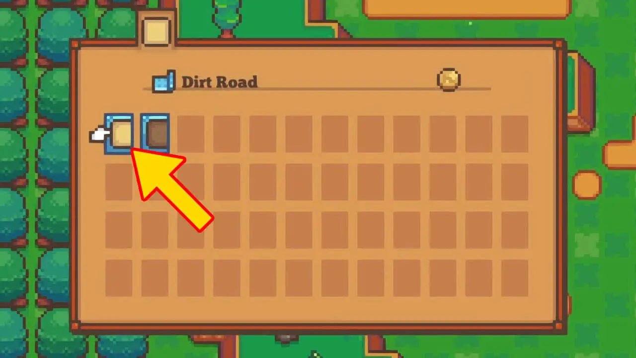 A brown menu screen with an arrow pointing at a dirt tile resource