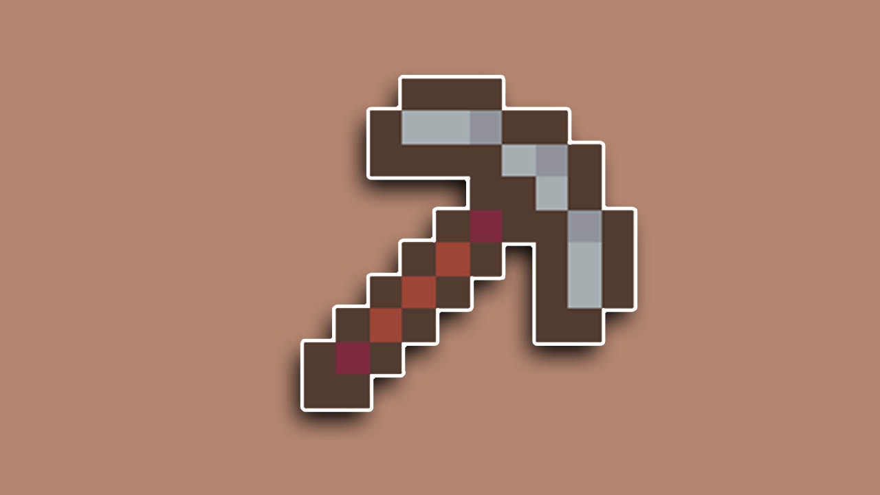 A pickaxe against a brown background