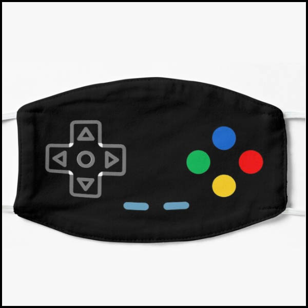 A face mask; black with the SNES button lay-out