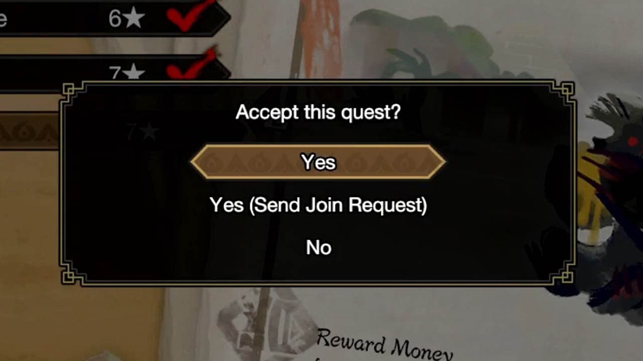 ON screen list of options to accept quest or not