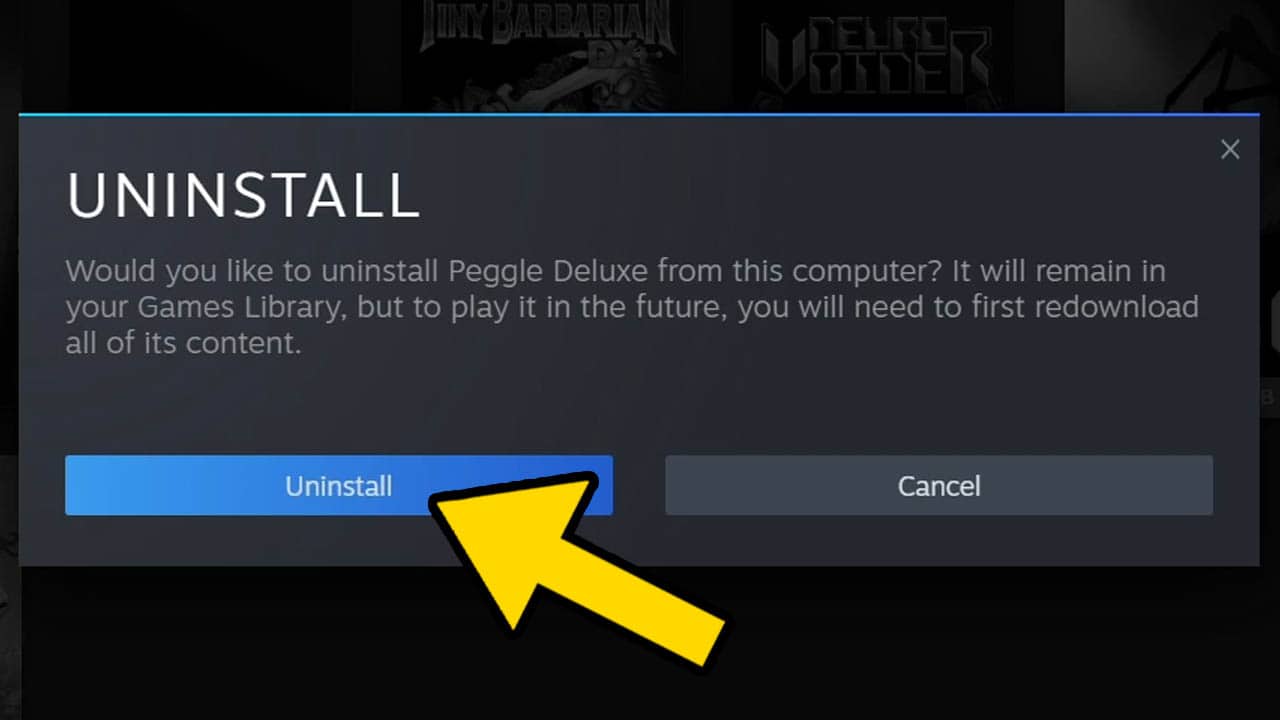 An on-screen uninstall messsage with an arrow pointing at the option to uninstall
