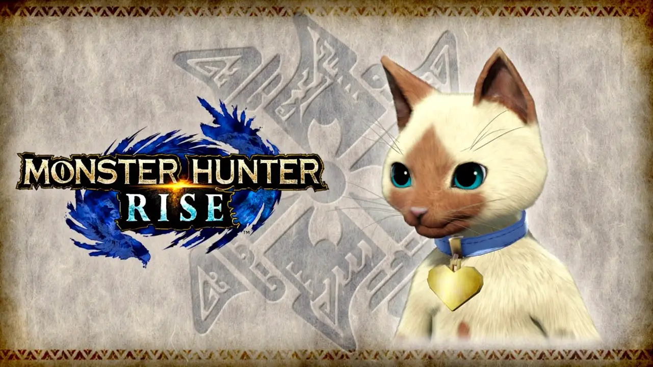 Monster Hunter Rise logo next to a cat