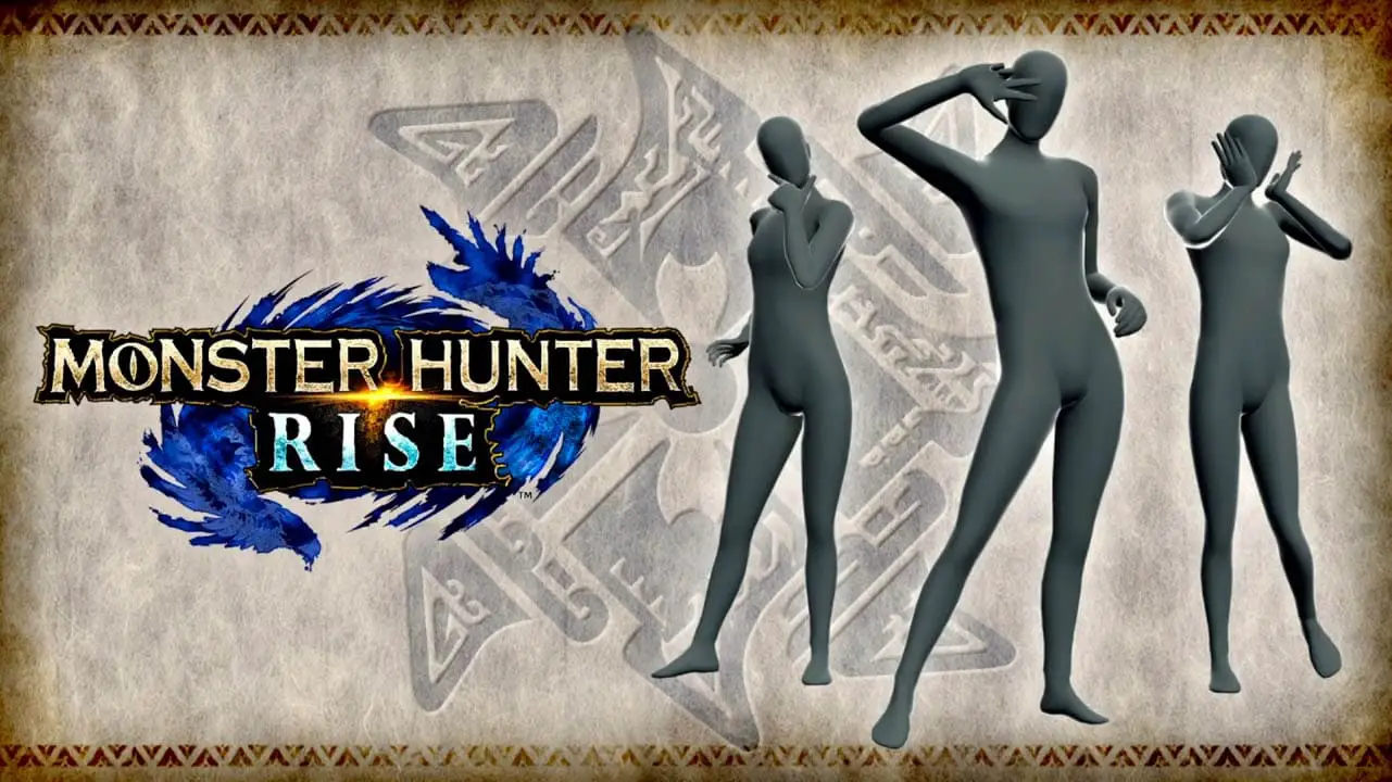 Monster Hunter Rise logo next to silhouettes