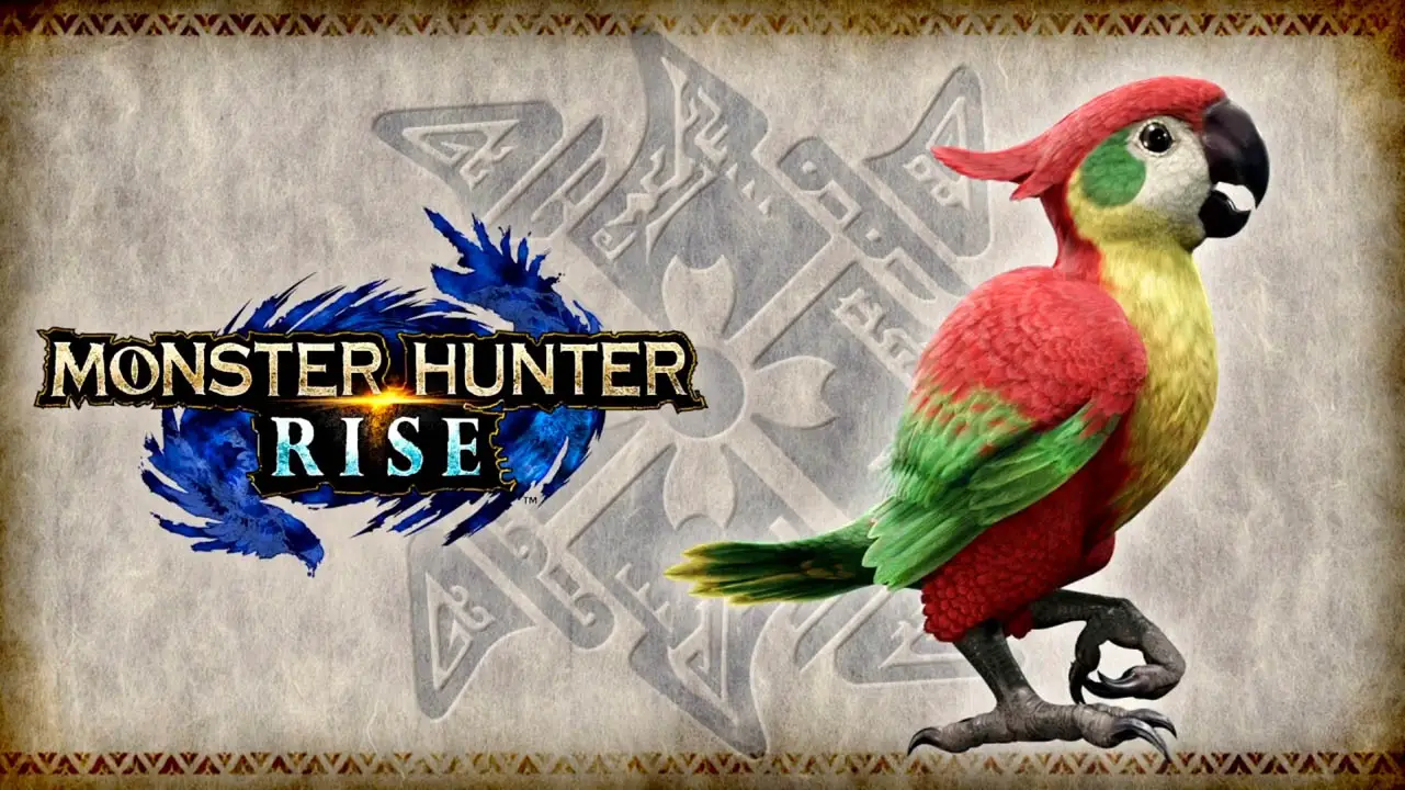 Monster Hunter Rise logo next to a bird