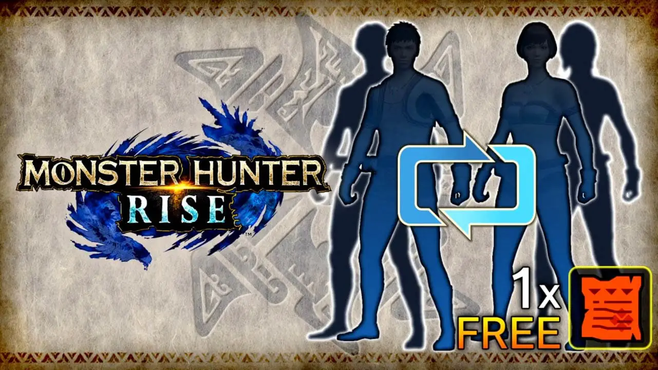 Monster Hunter Rise logo next to silhouettes
