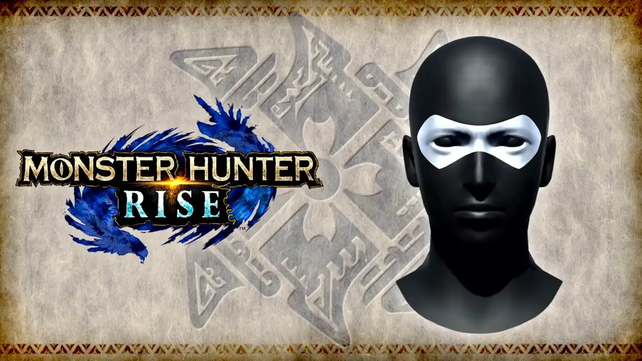 Monster Hunter Rise logo next to a face with a mask