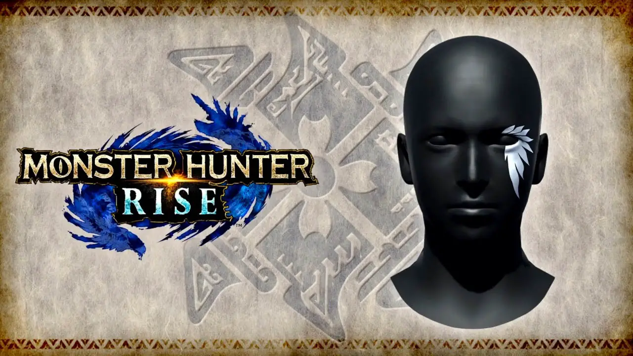 Monster Hunter Rise logo next to a face with eye makeup