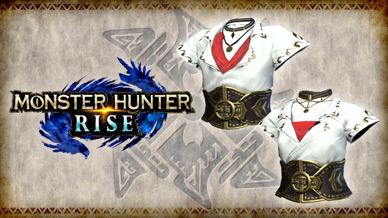Monster Hunter Rise logo next to clothes