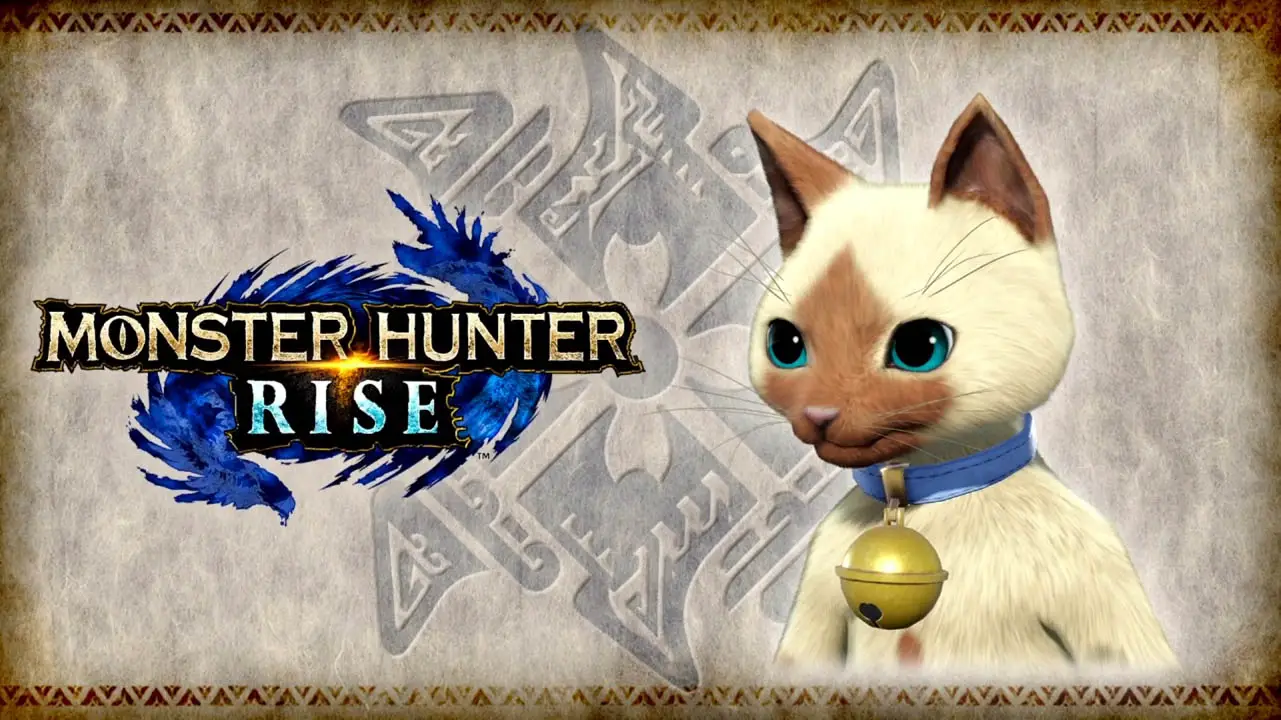 Monster Hunter Rise logo next to a cat