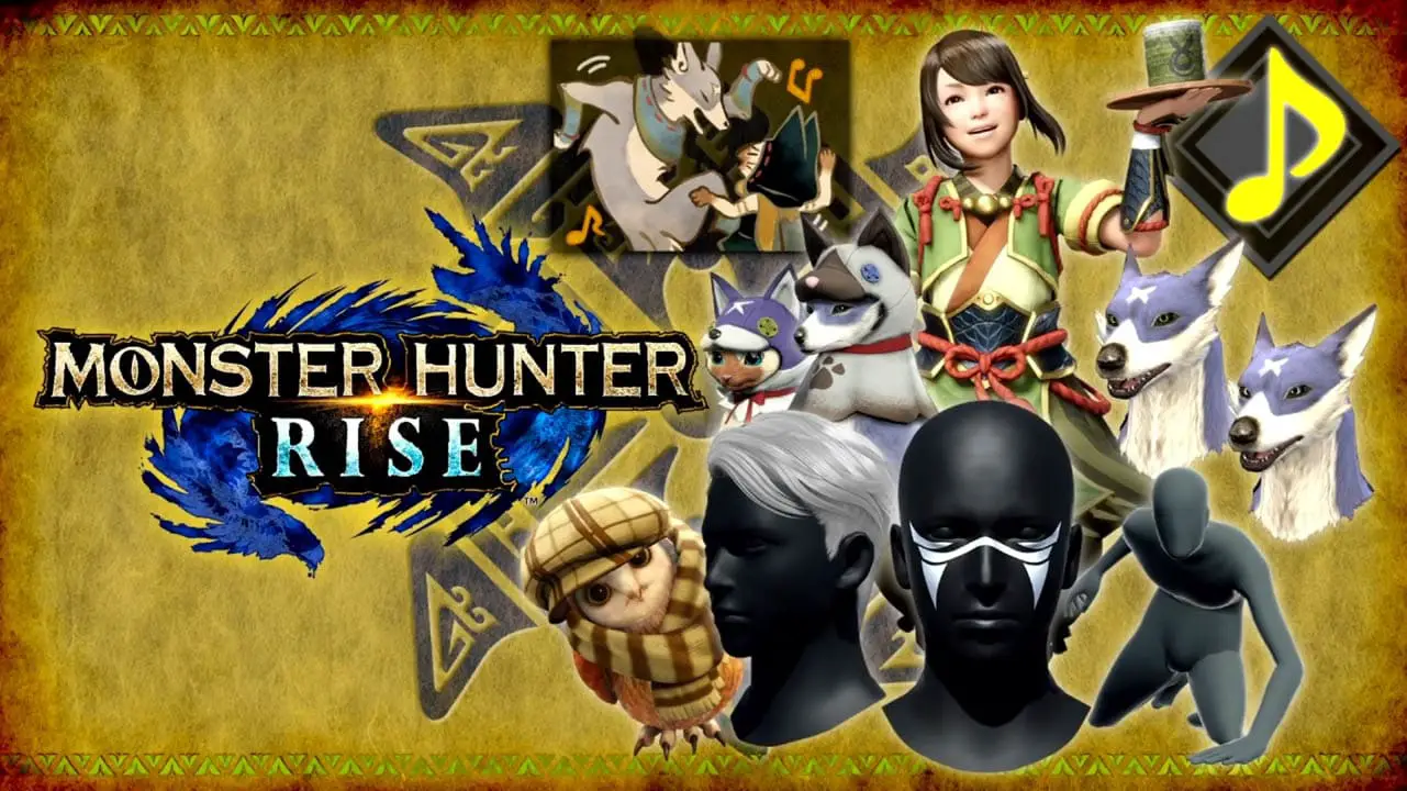 Monster Hunter Rise logo next to a bunch of extra content items