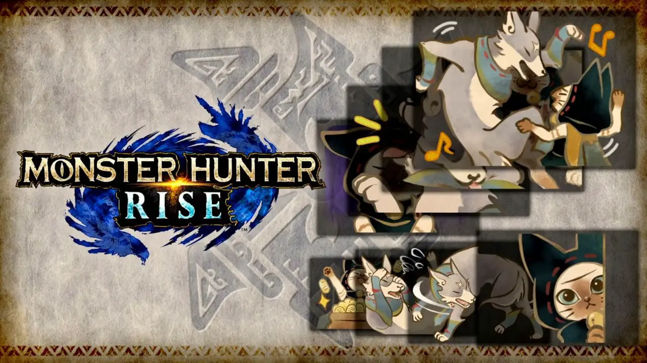 Monster Hunter Rise logo next to stickers