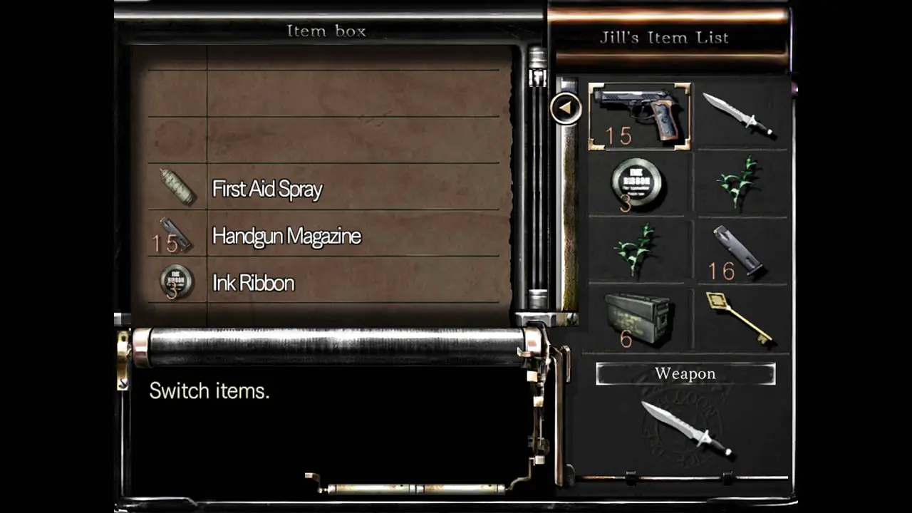 An inventory screen of hte contents of a storage box