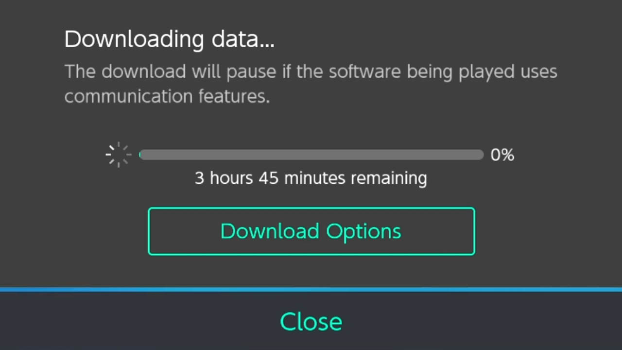 A gray on-screen box showing a game's downlaod progress
